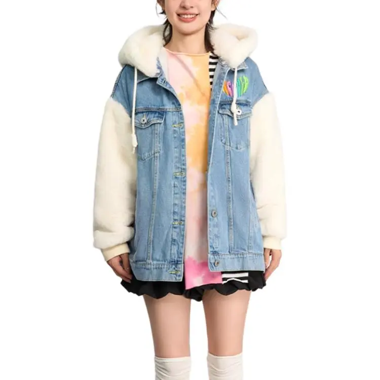 LALABOBO Velvet feel Coat Women's Medium Blue White-3