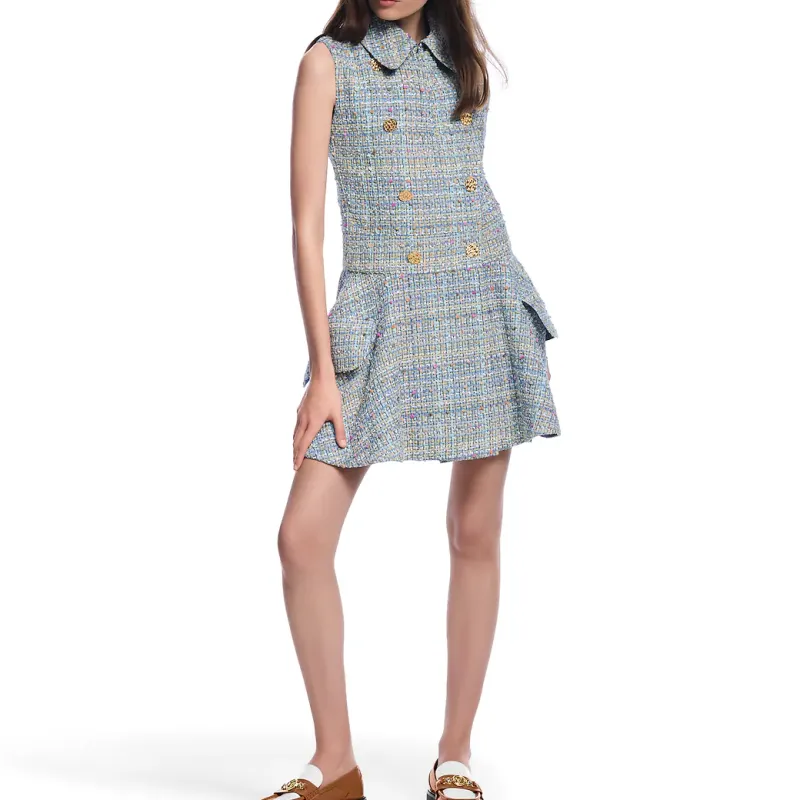 LOUIS VUITTON Double Breasted Tweed Mini Dress-2
