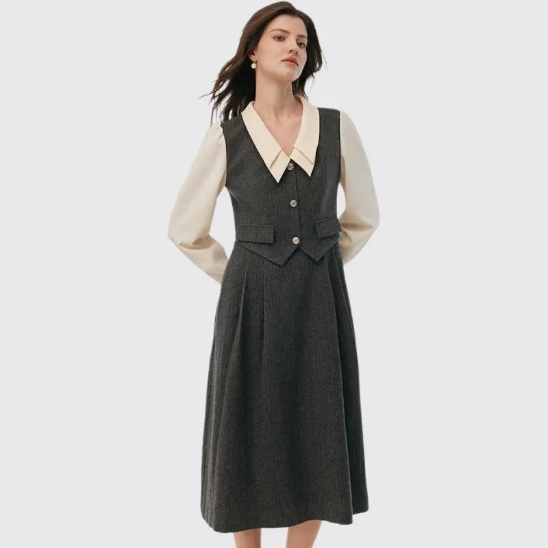 GOELIA Long Sleeved Dress Women's Smoke Gray-1