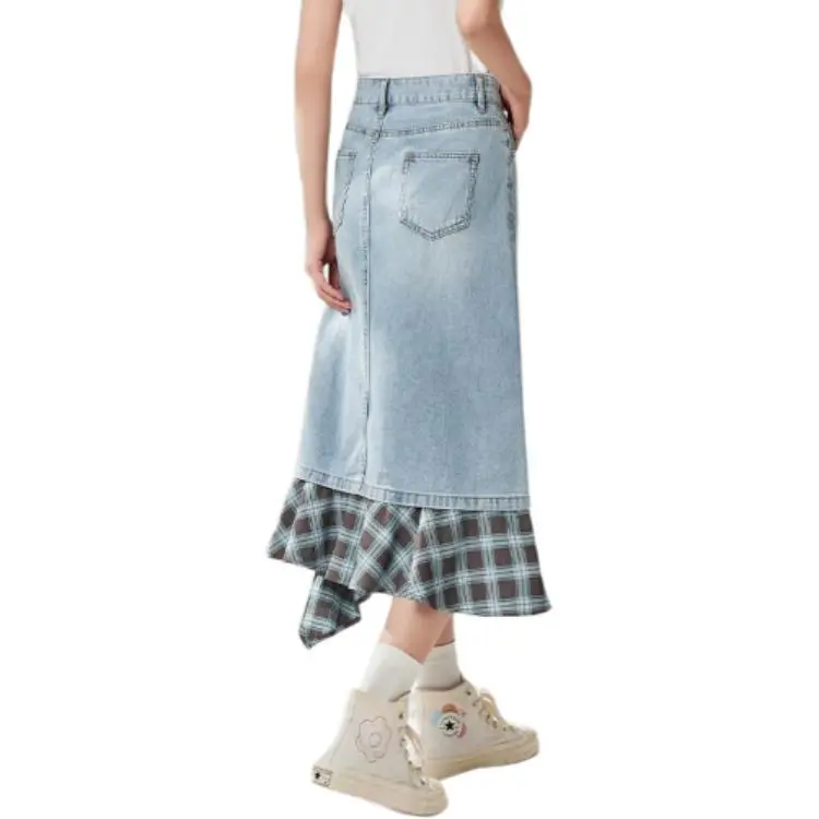 Love To Serve Casual Long Skirt Women's Denim Blue-1