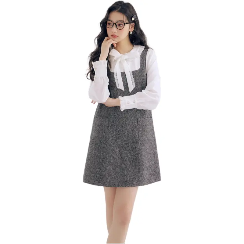 DEAR DEER PUFF Long Sleeved Dress Women's Gray-3