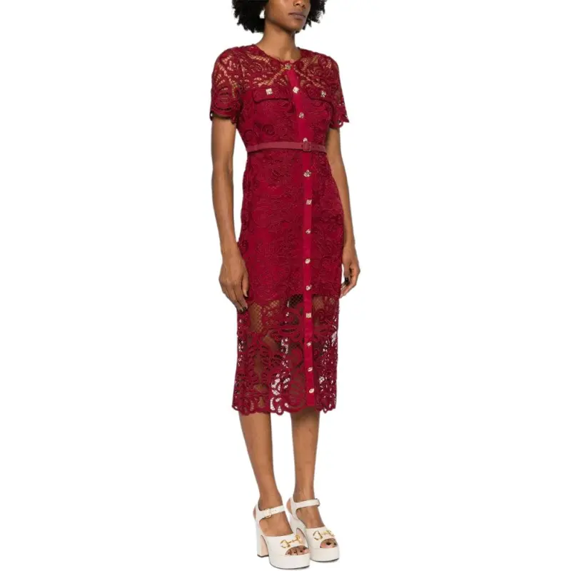 Self portrait Guipure Lace Button Midi Dress-3