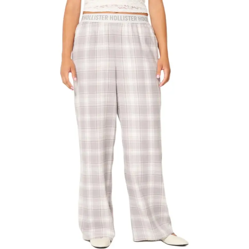 Hollister Pajama Pants Women's Light Taupe Plaid-1