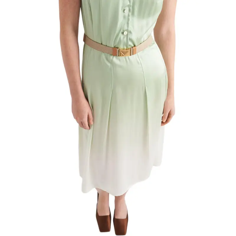 PRADA Printed Satin Crepe Dress Short-Sleeved Dresses Women's Light Green-3