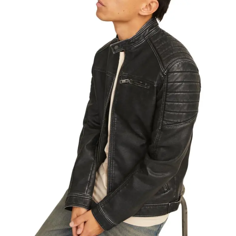 JACK JONES· Leather Jacket Men's Black-4
