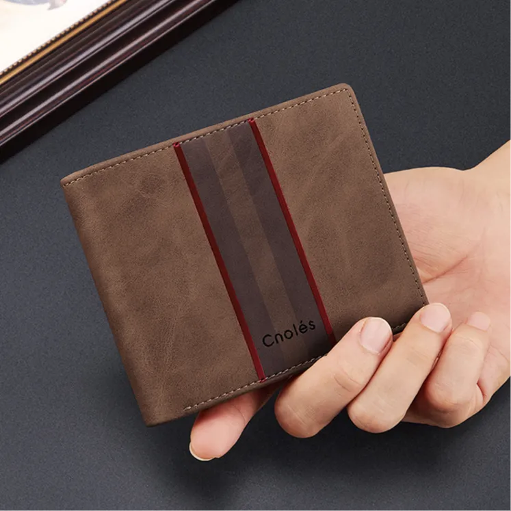 CNOLES Synthetic Leather Wallet Card Holder Coin Purse Men's Brown-6