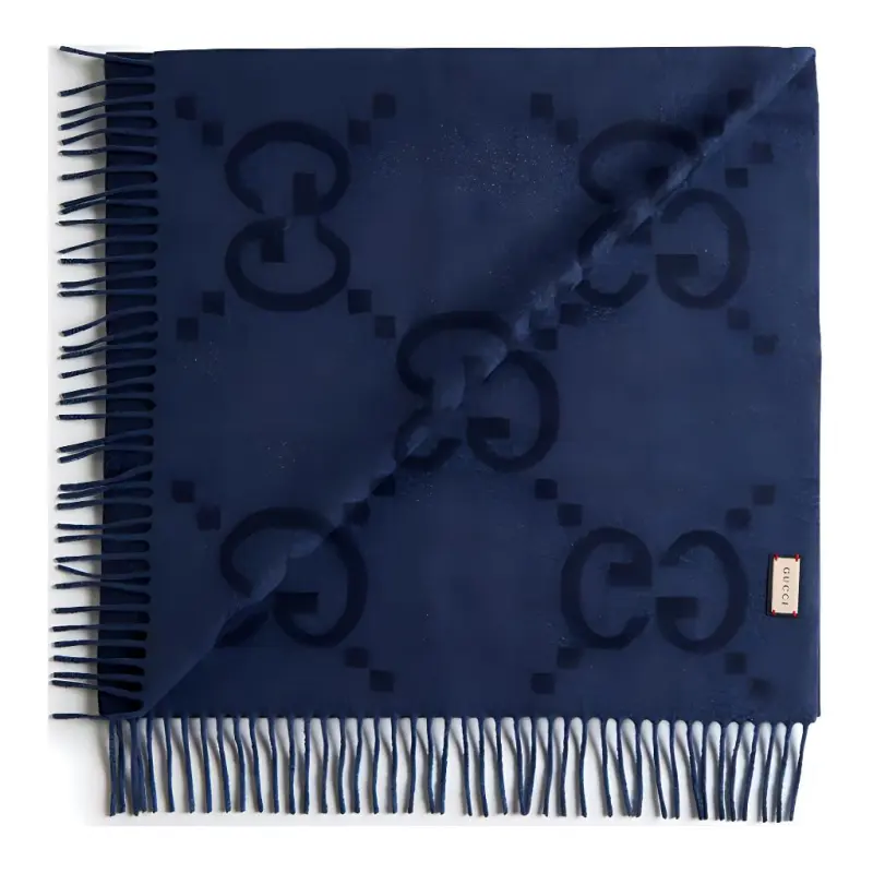 GUCCI Cashmere Knit Scarves Men's Blue-1