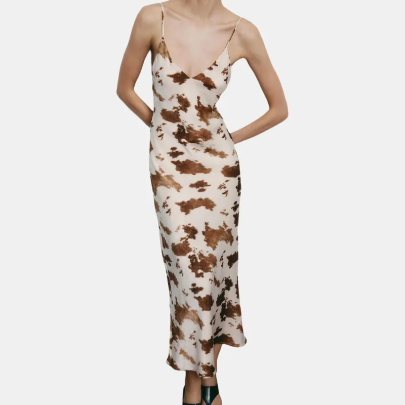 ZARA Slip Dresses Women's Beige Brown-4