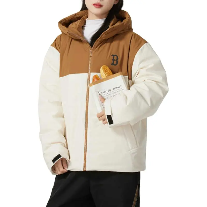 MLB Boston Red Sox MEGA LOGO BLOCK HOOD PARKA MID SHORT DOWN JKT Jackets Coats Unisex Dark Cream-3