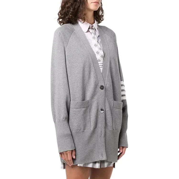 THOM BROWNE 4 Bar Long Sleeved Knit Cardigan-3