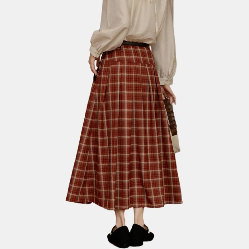 MISHOW Casual Long Skirts Women's Red Plaid-5