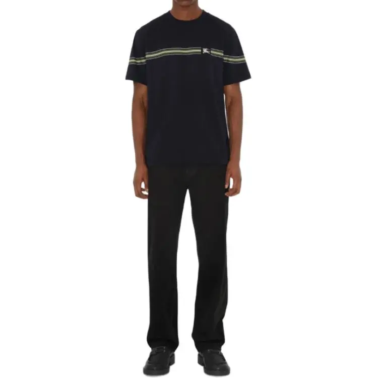 Burberry Logo Embroidered Striped Crewneck T Shirt-1