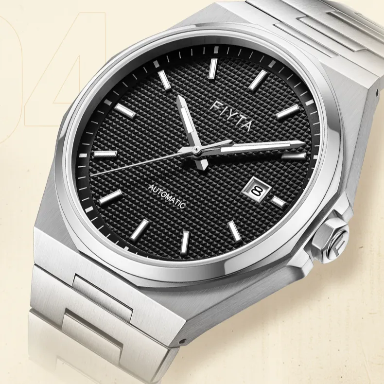 Fiyta Classic Collection Automatic Mechanical Movement Stainless Steel Strap Watch Men's Watches Black Dial-2