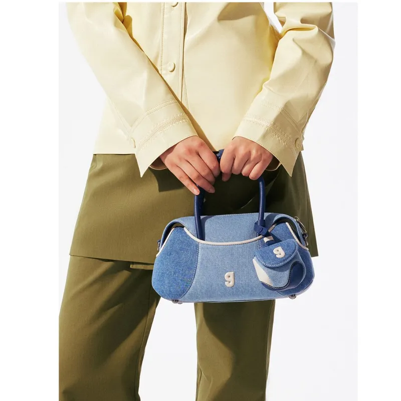 KUNOGIGI Fabric Shoulder Bag, Crossbody Bag, Handbag Small Size Women's Denim Blue-2