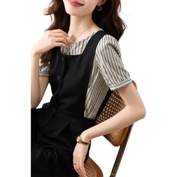 Mo Han Yi Mei Casual Suit Women's 2 Piece Set Black Stripes