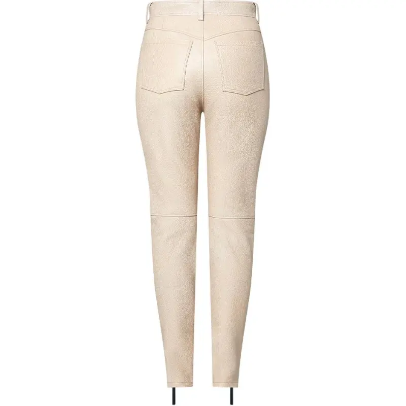 LOUIS VUITTON Zipper Accent Grained Leather Biker Pants-1