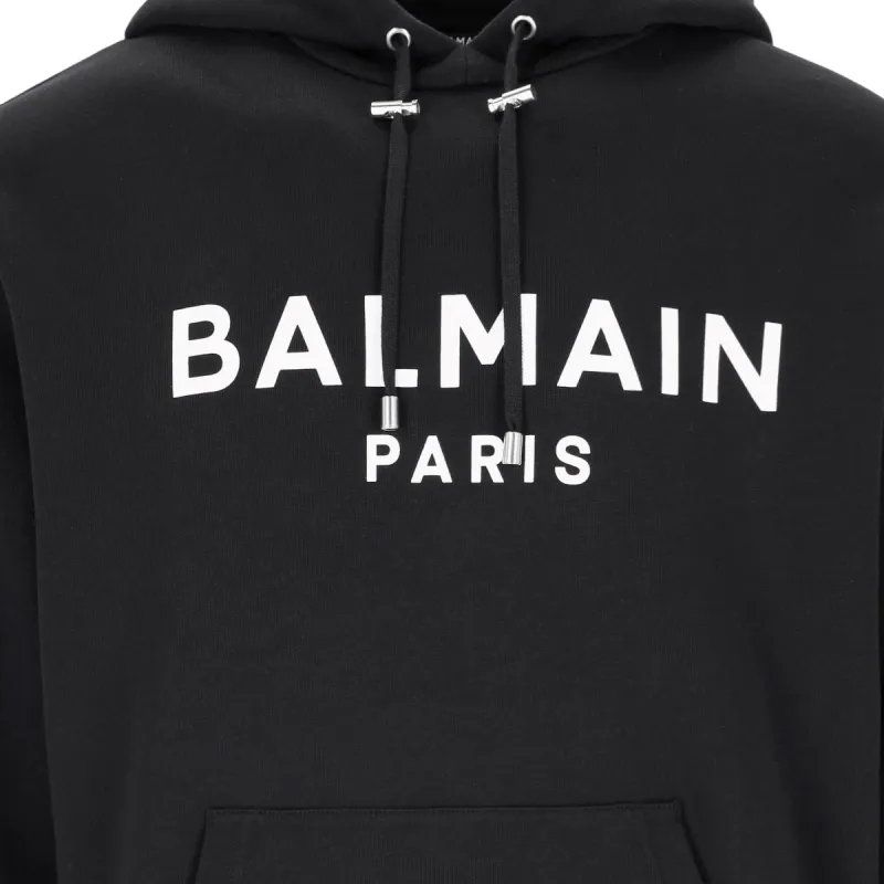 BALMAIN Logo Printed Drawstring Hoodie-6