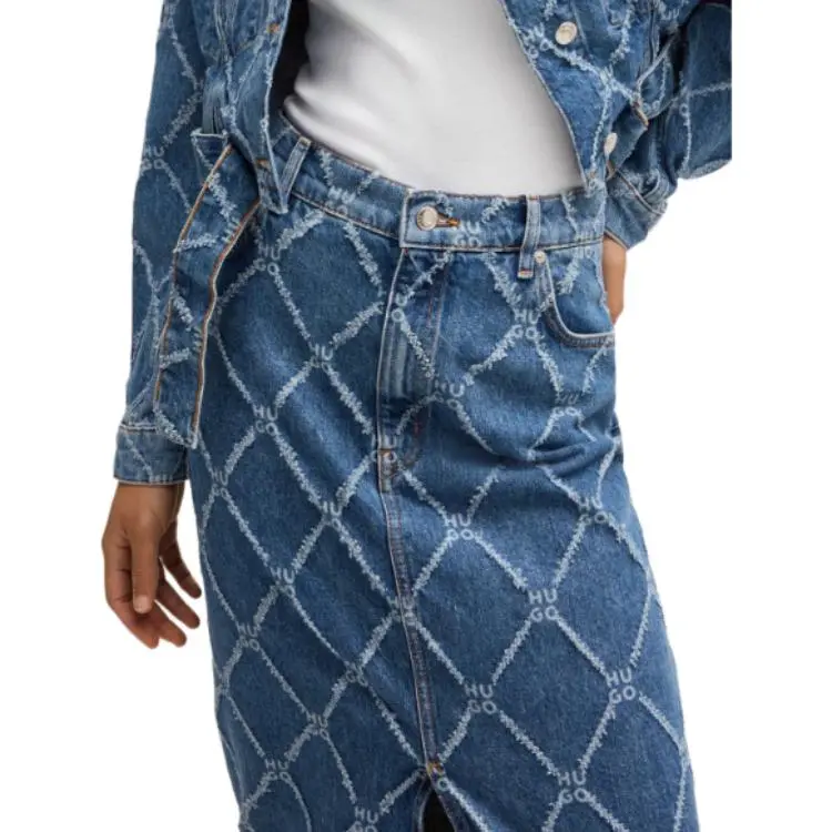 HUGO BOSS Denim Long Skirt Women's Blue-4