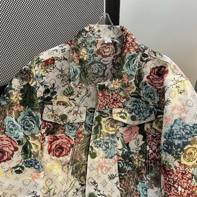Fashionable Floral Denim Jacket-4