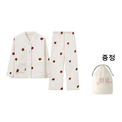 Red beans at home 밀크 캔디 베이지 여성 파자마 세트