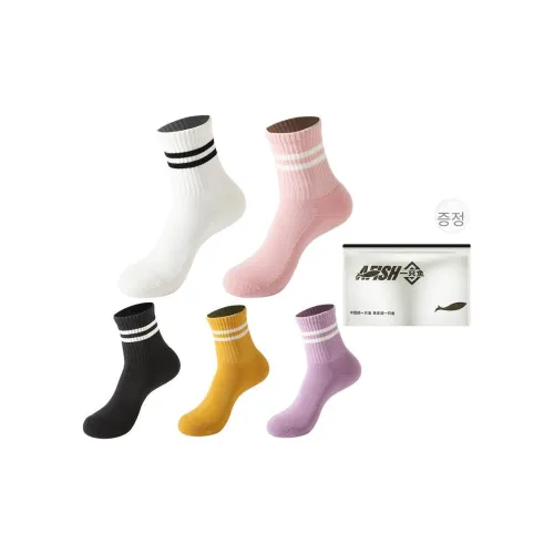 AFISH 여성 크루 삭스 5팩 세트 쇼핑백 5팩 세트 조합 이미지 컬러 여성 크루 삭스