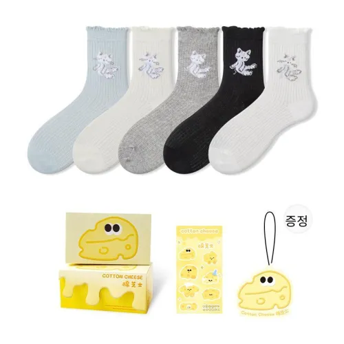COTTON CHEESE 밀크 블루 크림 라이트 그레이 블랙 화이트 [큐트 피트 단위 케어 부드럽고 부드러운 하루 전체] 남녀공용 크루 삭스