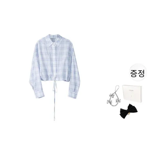 Fstudio 블루 체크무늬 여성 셔츠