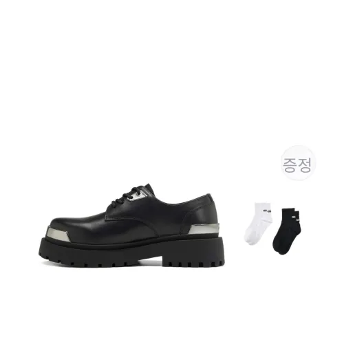 PCLP 소가죽 라운드 토 금속 시트 패션 캐주얼 데르비 신발 남녀공용 블랙