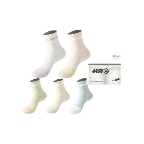 AFISH 여성 크루 삭스 5 2팩 세트 및 쇼핑백 포함 5 배색 조합 이미지 컬러 여성 크루 삭스