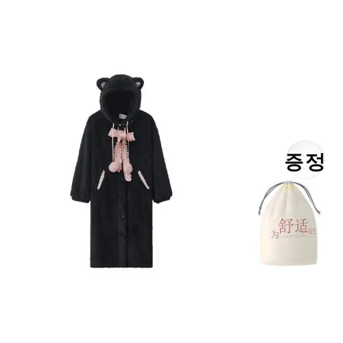 Red beans at home 스윗하트 블랙 여성 샤워 가운