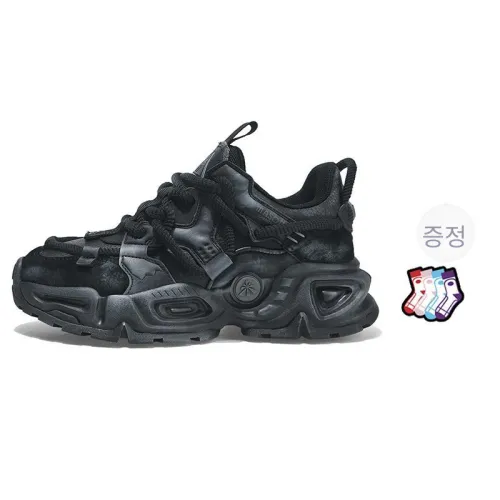 Masongarments 청키 스니커즈 로우탑 제트 블랙 워싱 처리 증정품 포함 남녀공용