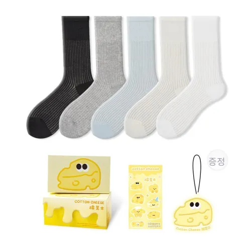 COTTON CHEESE 블랙 라이트 그레이 라이트 블루 크림 화이트 남녀공용 크루 삭스