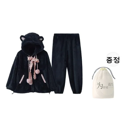 Red beans at home 스윗하트 블랙 여성 파자마 세트