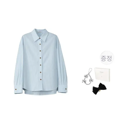 Fstudio 블루 스트라이프 패턴 여성 셔츠