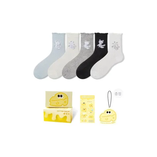 COTTON CHEESE 밀크 블루 크림 라이트 그레이 블랙 화이트 [큐트 피트 단위 케어 부드럽고 부드러운 하루 전체] 남녀공용 크루 삭스