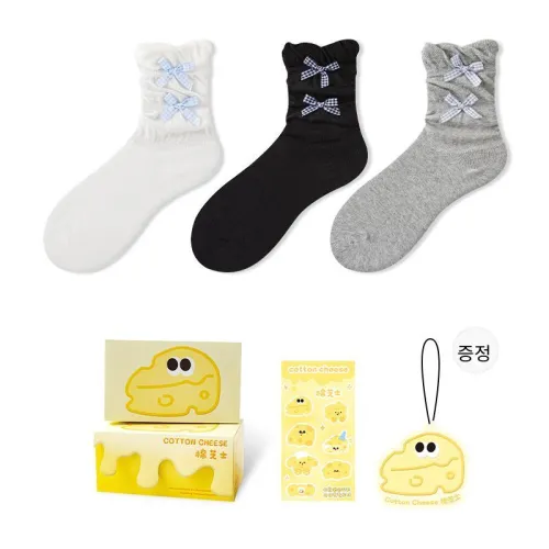 COTTON CHEESE 화이트 그레이 블랙 여성 크루 삭스