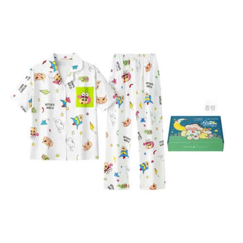 Gongdie x SHINCHAN 파자마 세트 남녀공용 화이트, 선물 박스 세트
