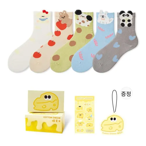 COTTON CHEESE 밀크 화이트 밀크 티 그린 블루 그레이 남녀공용 크루 삭스
