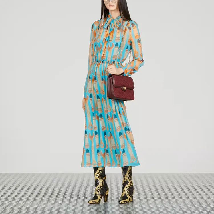 GUCCI SS23 Long-Sleeved Dresses Women's Light Blue-3