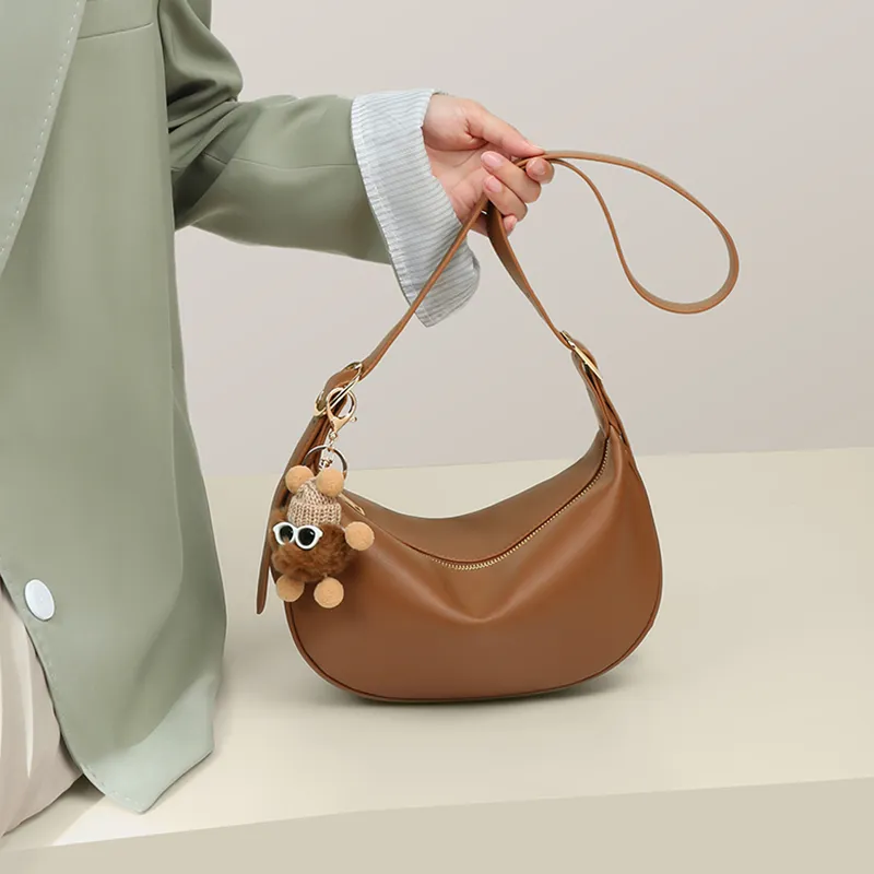 VINEY Cow Leather Crossbody Bag Shoulder Bag Dumpling Bag Small Size Women's Caramel-2
