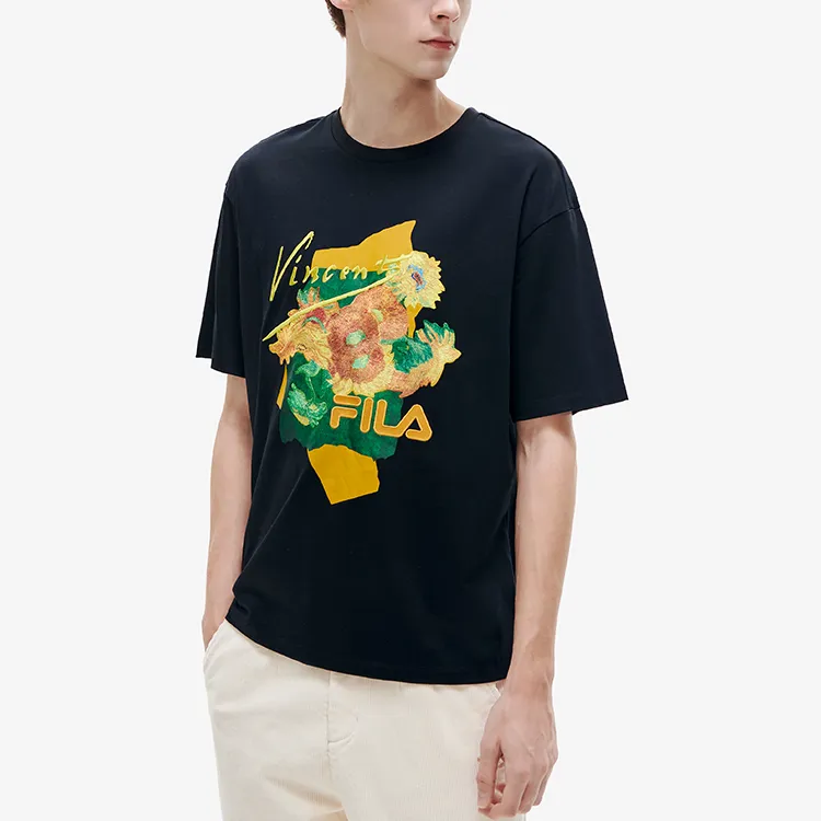 FILA x VAN GOGH MUSEUM Drop Shoulder Sleeve T Shirt Men's Jet Black-4