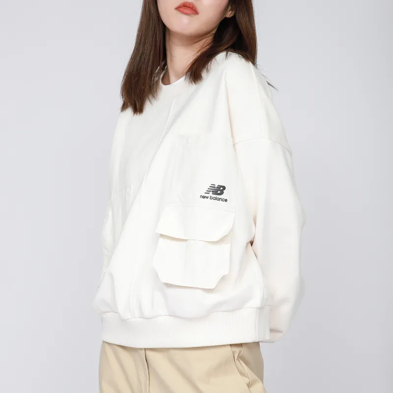 New Balance Crew Neck Loose Fit Sweatshirt Fall And Winter Spring Women's Ivory-4