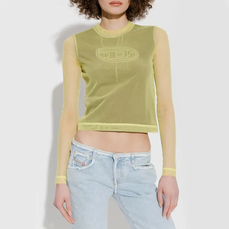 DIESEL OVAL D Series T Shirts Women's Yellow Green-1
