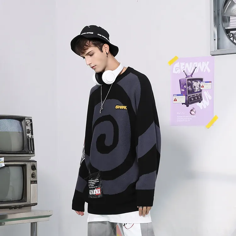 GENANX Sweaters Unisex Black Purple-4