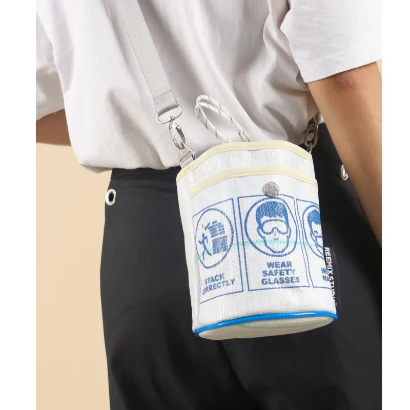 REEMIX STUDIO PVC Bucket Bag Cylinder Bag Crossbody Handbag Regular Unisex Black White/Blue White-2