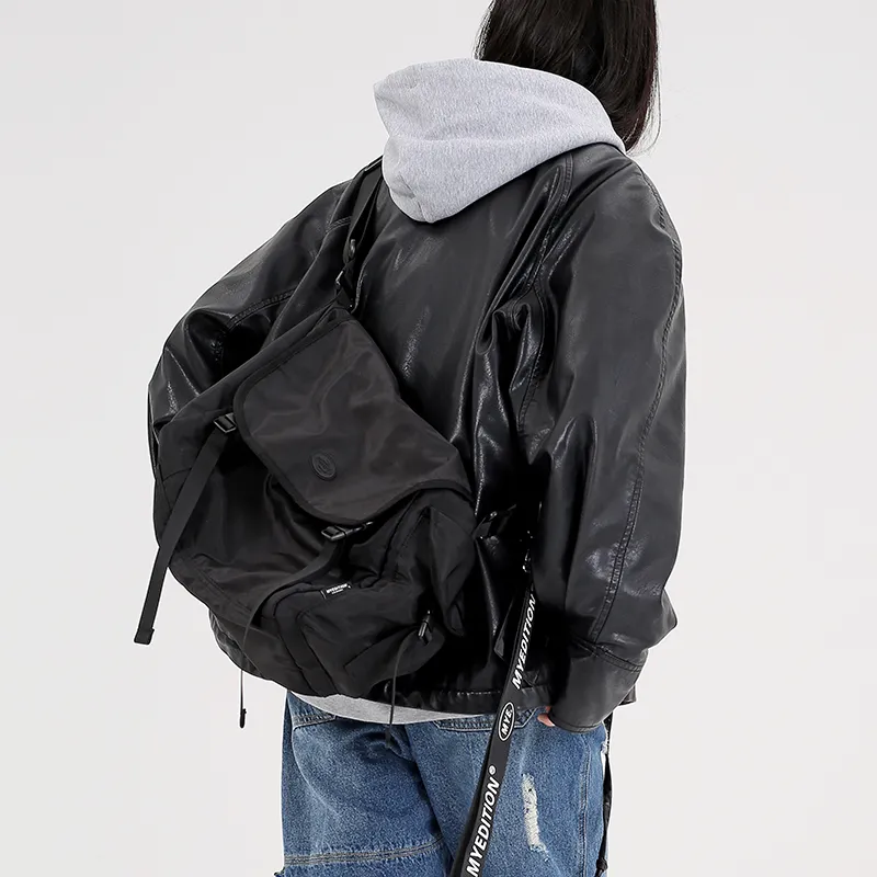 MYEDITION Nylon Messenger Bag Travel Bag Unisex Black-30