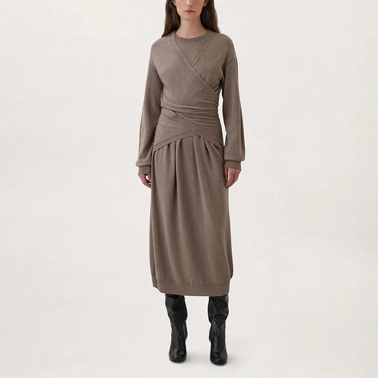 Lemaire Merino Blend Wrap Dress 'Grey Beige'-1