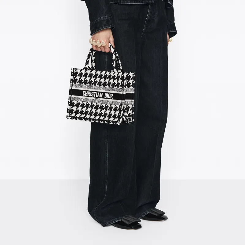 DIOR BookTote Embroidery Tote Bag Shopping Bag Handbag Small Size Women's Black/White-5