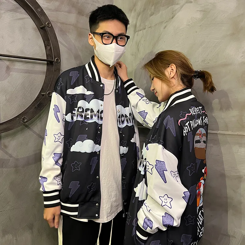 FireMonkey Thickened Baseball Jacket Fall Winter Unisex Black-3