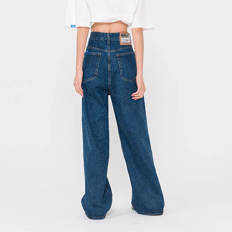 ISaluteU Wide Leg Jeans Unisex Dark Blue-3